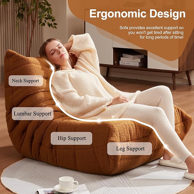 Bean Bag Chairs for Adults Giant Bean Bag Chair Memory Foam BeanBag Chair Big Bean Bag Sofa with Filler Faux Fur Fireside Beanbags Lazy Sofa for Living Room Bedroom Dorm Office (Brown Teddy)-Ruum Studio Home