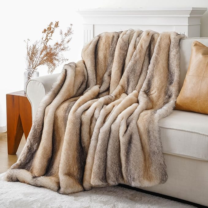 BATTILO HOME Luxury Faux Fur Throw Blanket, Soft Cozy Mink Fur Blanket for Couch, Sofa, Chair, Bed, Thick Warm Fall Fur Throw Blankets, 50"x60"-Ruum Studio Home