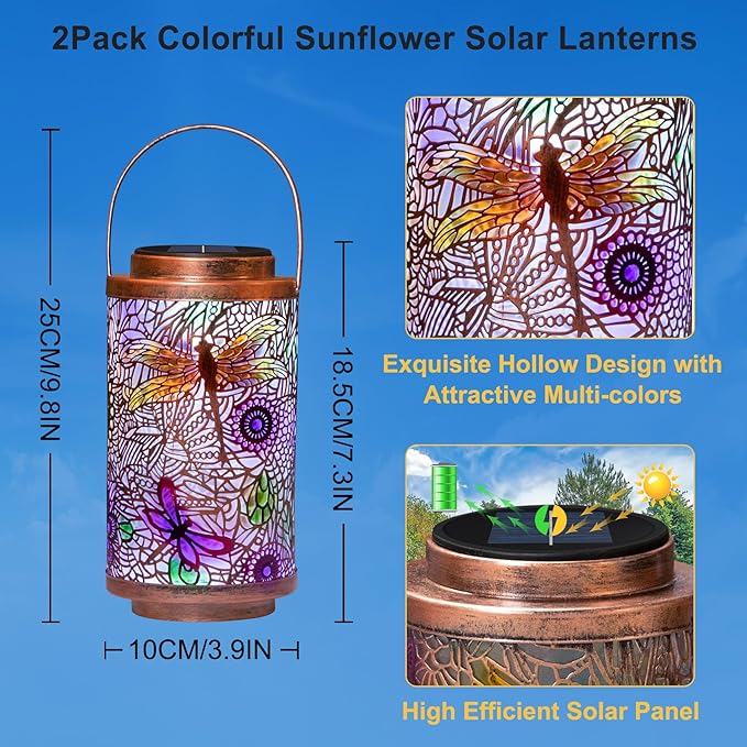 2Pack Solar Outdoor Lanterns Waterproof Multicolor Dragonfly Garden Gifts for Mom Women Backyard Lights Lanterns for Indoor,Outdoor, Porch, Outside,Mothers Day Gifts for Grandma Wife-Ruum Studio Home