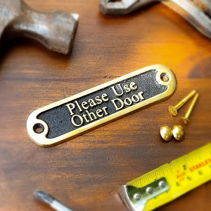 Please Use Other Door Brass Door Sign. Traditional Style Home Décor Wall Plaque Handmade By The Metal Foundry UK.-Ruum Studio Home