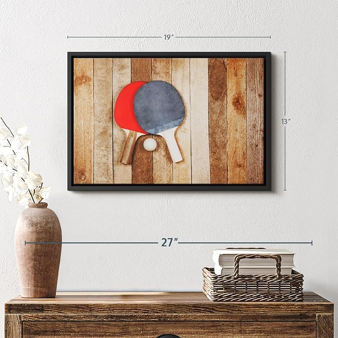 ElephantStock Ping Pong Wall Art - Horizontal Framed Canvas - 1-Piece Living Room Wall Decor - Photography Canvas Print - Brown and Red Decor for Wall - 19" X 13"-Ruum Studio Home