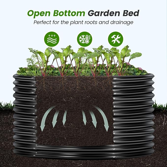 Land Guard 4×4×3ft Galvanized Raised Garden Bed Kit, Round Galvanized Planter Raised Garden Boxes Outdoor, Large Metal Raised Garden Beds for Vegetables, Grey-Ruum Studio Home