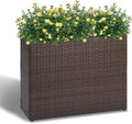 LEWIS&WAYNE Large Rectangular Block Planter Box Handmade Wicker Tall Planters for Outdoor Plants with Removable Liners Modern Planter for Indoor Outdoor Patio Deck - Brown, 32''x11''x24''-Ruum Studio Home