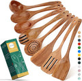 AIUHI Wood Spoons for Cooking, Nonstick Kitchen Utensil Set, Wooden Spoons Cooking Utensil Set Non Scratch Natural Teak Wooden Utensils for Cooking (Teak 8 Pack)-Ruum Studio Home