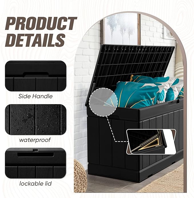 JUMMICO 83 Gallon Outdoor Deck Box Large Resin Storage Box for Patio Furniture Cushions and Garden Tools (Black)-Ruum Studio Home