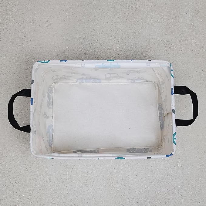 LANGYASHAN Rectangular Storage Bin Collapse Canvas Fabric Cartoon Storage Basket with Handles for Organizing Home Kitchen Boys and Girls Toys Office Closet Shelf Baskets(Rec Color Cars)-Ruum Studio Home