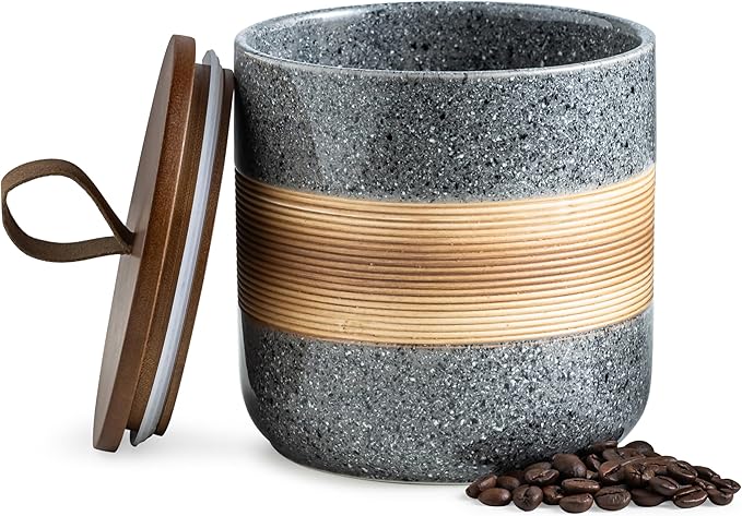 Spice Jars with Airtight Lid, Coffee Container Canister Kitchen Food Storage Jars for Spice Sugar Tea Bag, Stackable Decorative Jars for Countertop, Grey & 37oz-Ruum Studio Home