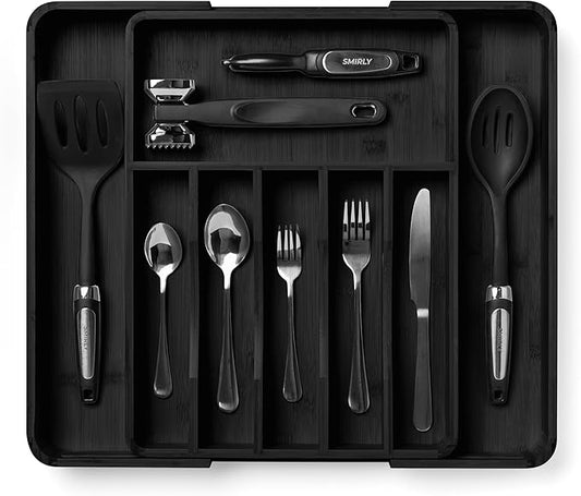 SMIRLY Silverware Drawer Organizer – Bamboo Kitchen Drawer Organizer, Adjustable Utensil Holder and Cutlery Tray, Drawer Dividers for Flatware and Kitchen Utensils-Ruum Studio Home