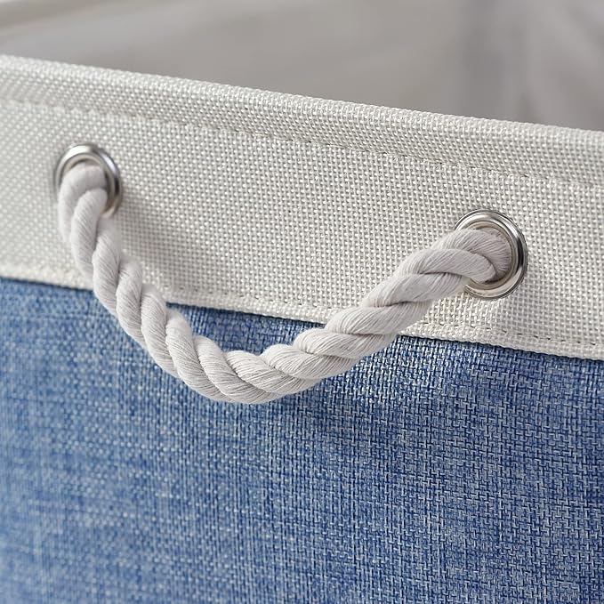 TcaFmac Storage Basket for Organizing - Large 4 Pack Fabric Storage Bins Baskets for Shelves with Ropes, Foldable Storage Cubes for Closet Cloth Toy (White & Blue16x12x8 inch)-Ruum Studio Home
