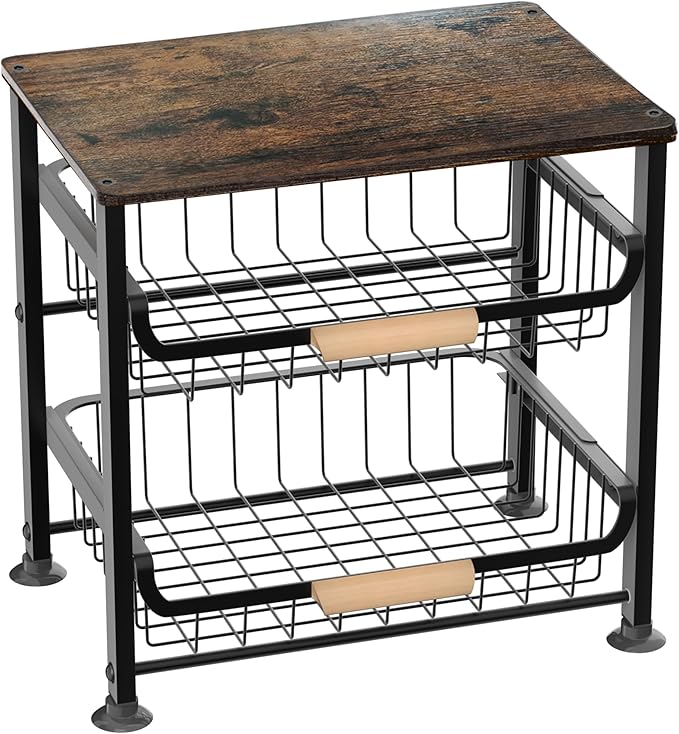 3-layer Kitchen Fruit Storage Basket Snack Rack, Countertop & Desktop Pull-out Metal Basket with Handle, Organizers-Ruum Studio Home