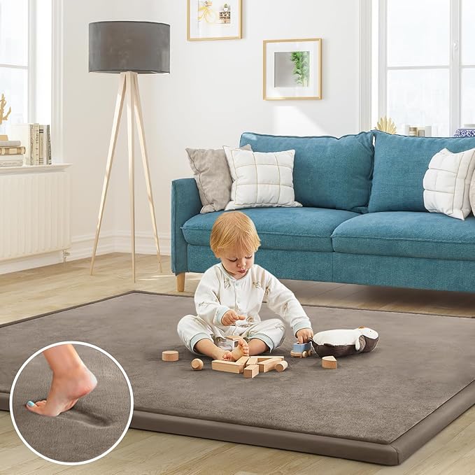 Baby Play Mat for Floor Tummy Time Nursery Rug Muscle Area Rug Playroom Rug Tatami 50 * 50" Memory Foam 1.3" Thick Crawling Mat For Babies,Toddlers, Infants, Kids,Floor Mat(Brown)-Ruum Studio Home