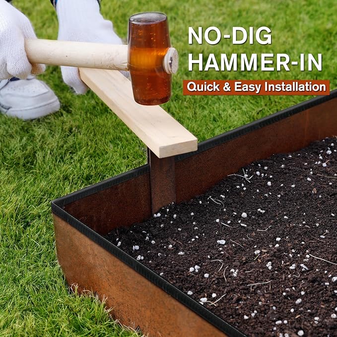Worth Garden 6-Pack Cor-Ten Steel Landscape Edging with Black Protection Strips - Rust Patina Finish 40" L x 5.5" H (20Ft Total) - Hammer-in 14-Gauge Metal Corten Lawn Yard Edging Border w/ 7 Clips-Ruum Studio Home