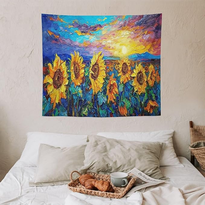 yowecso Sunflower Tapestry Sunset Flower Field Tapestry Wall Hanging for Bedroom Sunflower Tapestries Aesthetic Wall Decor for Home Dorm Living Room 50"x60"-Ruum Studio Home