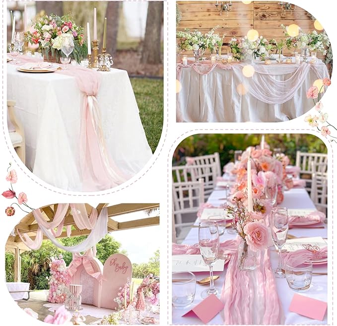 Sioloc 5 Pack Light Pink Cheesecloth Table Runner Fall Autumn Decor for Home 10ft Table Cloth for Tea Wedding Birthday Party Baby Bridal Shower Halloween Thanksgiving-Ruum Studio Home