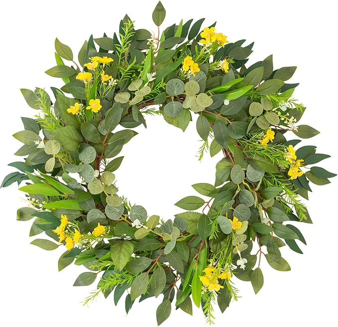 24 Inch Eucalyptus Greenery Wreaths for Front Door, Large Artificial Outdoor Spring Summer Wreath for Porch, Window, Farmhouse, Home Decor - All Seasons-Ruum Studio Home