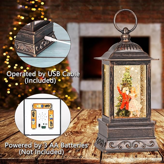 Christmas Snow Globe Nutcracker Lantern, Glitter Lighted Christmas Decorations for Home with Music, Light Up Snowglobe Christmas Décor-Ruum Studio Home
