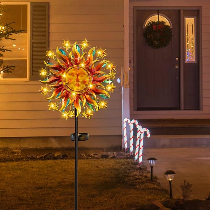 Solar Wind Spinner Metal Sun Decor, Wind Sculptures & Spinners 60.3 in Garden Kinetic Art with Solar Powered Vine String Shining LED Lights for Outdoor Garden Lawn Yard-Ruum Studio Home