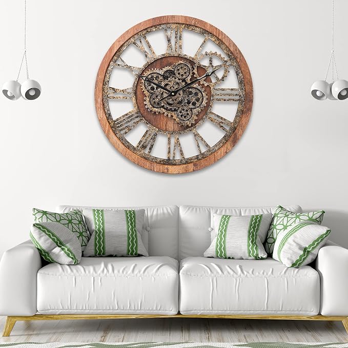 HOIBAI Large Wall Clock, Wall Clocks for Living Room Decor 20 Inch Farmhouse Vintage Rustic Kitchen Wall Decor Vintage Roman Oversized Wall Clock for Home Bedroom House, Moving Gears Clock-Ruum Studio Home