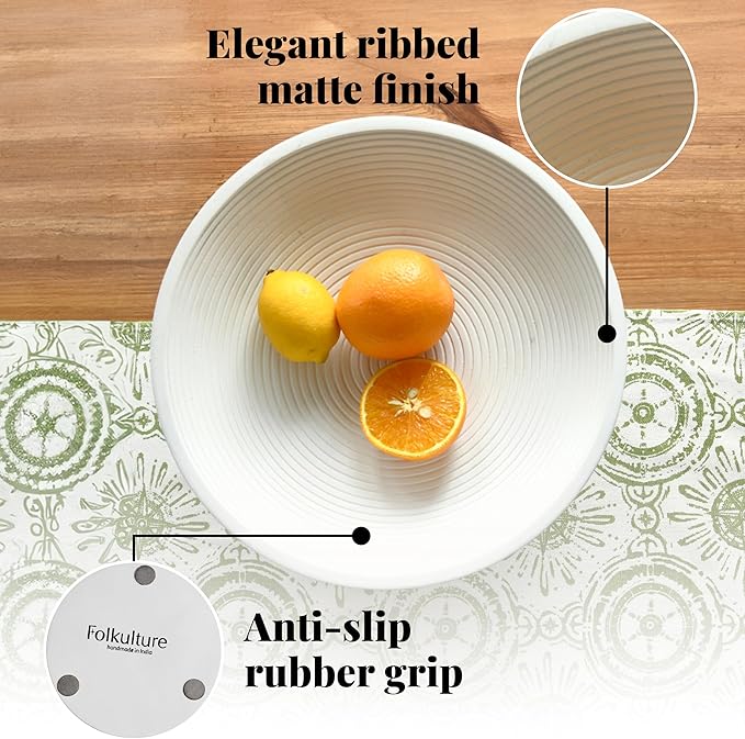 Folkulture Wooden Fruit Bowl for Kitchen Counter | 12" Large Premium Eco Friendly Banana Fruit Basket for Kitchen | White Wood Bowl with Holder, Pedestal for Table Decor, Centerpiece for Dining Table-Ruum Studio Home