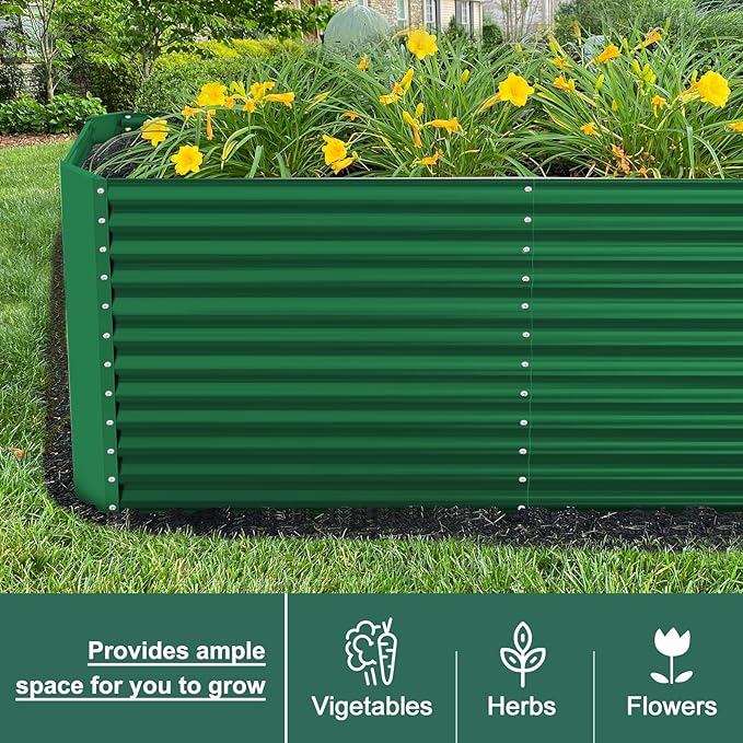 Land Guard 6x3x3ft Rectangular Galvanized Raised Garden Beds, Large-Capacity Metal Planter Box Outdoor, Durable Deep Raised Garden Bed 3ft Tall, Raised Beds for Gardening Vegetables, Forest Green-Ruum Studio Home