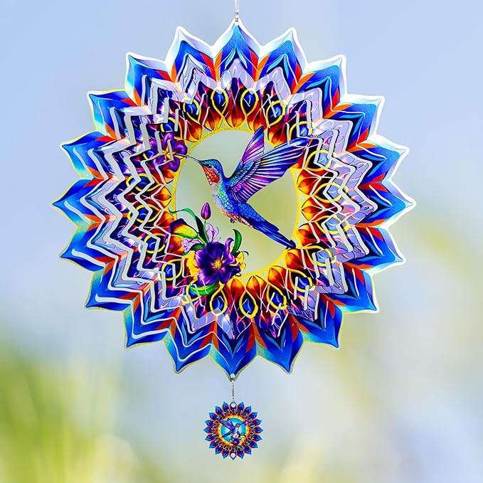 Hummingbird Wind Spinner,Hanging Wind Spinners Outdoor for Garden Decoration，12 inch 3D Stainless Steel Wind Sculpture for Indoor/Outdoor Decor-Ruum Studio Home
