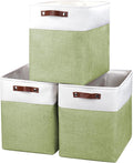 Large Fabric Storage Baskets | 50L Storage Bins, Decorative Linen Closet Baskets with Handles for Organizing, Shelf, Toys, Clothes, Home, Office, Nursery, 17x12x15Inches (Green&White)-Ruum Studio Home