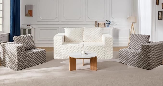 Modular Sectional Sofa 2 Seater Loveseat Modular Couch with Deep Seat Memory Foam Cloud Chair with Pillows Oversized Sectional Sofa for Living Room Bedroom (Plush White, Loveseat)-Ruum Studio Home