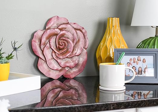 NAT & Jules Rose Flower Shaped Dimensional Indoor Outdoor 12 inch Cast Resin Decorative Garden Stepping Stone, Patio, Walkway Sculpture Yard Art, Colorful Blush-Ruum Studio Home