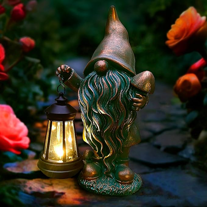 Gnomes Garden Statue Outdoor Décor with Solar Lights Lantern,Gnome Solar Light Figurines Outside Decorations for Yard，Lawn Patio, Balcony, Unique Housewarming Gifts-Ruum Studio Home