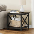 ChooChoo End Table, 24 Inch End Table with 2-Tier Storage Shelf, Side Table for Living Room, Wood Nightstand for Bedroom, Office, Painted Surface, Black-Ruum Studio Home