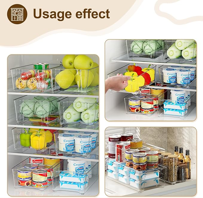 Clear Fridge Organizer, Refrigerator Organizer Bins with Handle, Freezer, Kitchen Cabinet, Pantry Organization, BPA Free Fridge Organizers (12.4 inch 4 Pack)-Ruum Studio Home