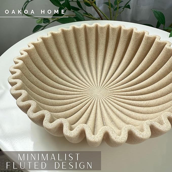 OAKOA Beige Resin Large Decorative Bowls for Home Decor - Decorative Bowl for Keys Entryway Table - Decorative Fruit Bowl Decor - Purse Bowl-Ruum Studio Home