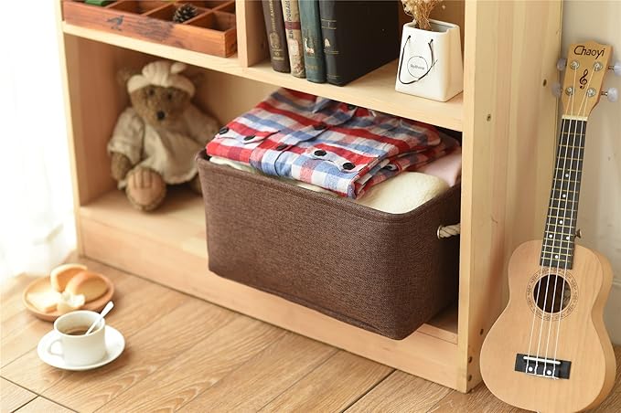 TheWarmHome Decorative Basket Rectangular Fabric Storage Bin Organizer Basket with Handles for Clothes Storage (Brown, Large-1Pack,15L*10.5W*8H)-Ruum Studio Home