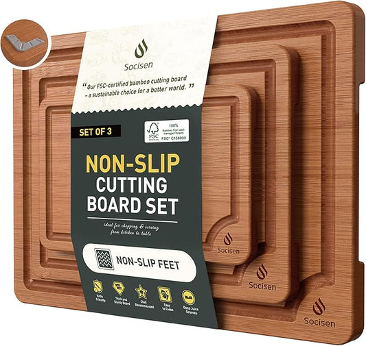 3 Packs Bamboo Cutting Board Set with Non Slip Feet and Over Sink Nice Solid Thick Wood Juice Groove Chopping Board Extra Large Big Small Best Hardwood Counter Organic Vegetable Kitchen Gadgets-Ruum Studio Home