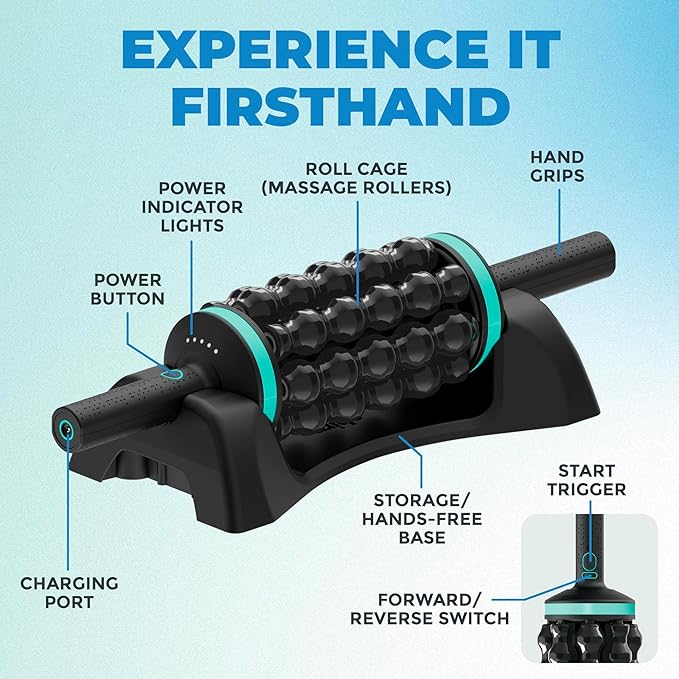 Chirp RPM Rolling Percussive Massager – Deep Tissue Muscle Massager and Back Roller with Hands-Free Base, Rechargeable Leg Massager Roller, 5-Speed Massage Roller Stick for Legs, Foot & Calf Massager-Ruum Studio Home