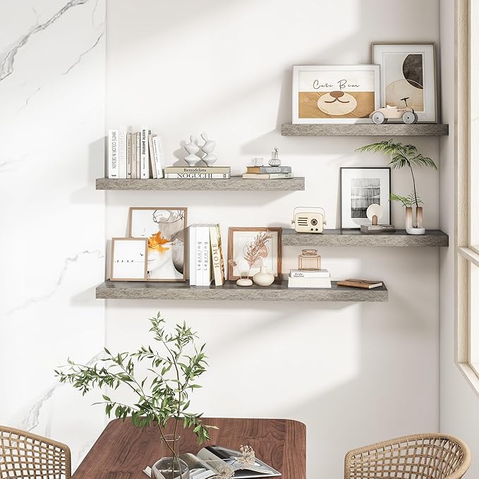 RICHFOCUS 40Inch Floating Shelves for Wall 2 Pack Shelves for Bedroom|Kitchen|Bathroom Wall Mounted Rustic Wood Floating Shelf with Invisible Brackets for Books|Storage|Decor, Grey-Ruum Studio Home