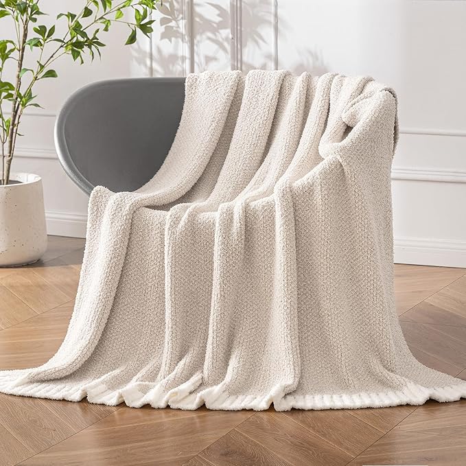 MIULEE Cream Super Soft Throw Blanket for Couch, Cozy Fluffy Warm Throws Knit Blankets for Sofa, Bed, Chair, Living Room, Camping, Picnic, 50 x 60 inch-Ruum Studio Home