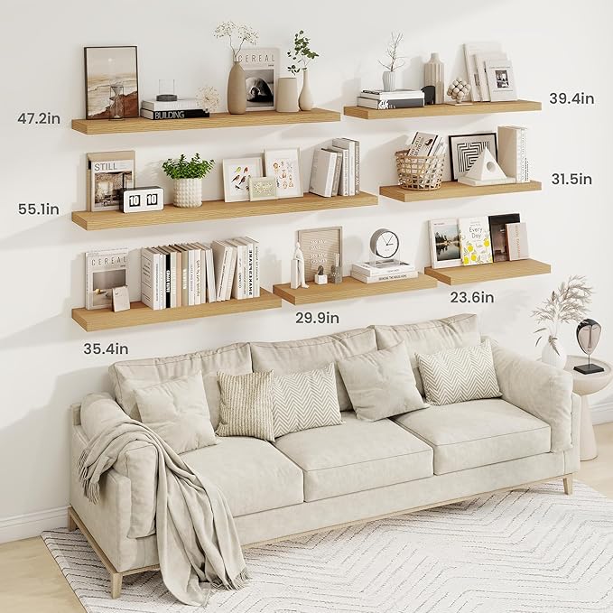 36 Inch Floating Shelves, 9.3 Inch Deep Rustic Wall Shelves - Extra Deeper Wall Mounted Storage Shelves for Bathroom, Kitchen, Living Room (Oak, Set of 2)-Ruum Studio Home