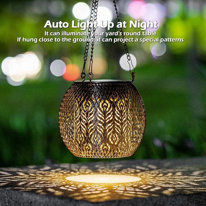 LeiDrail Hanging Solar Lanterns 2 Pack Solar Lanterns Outdoor Waterproof Garden Metal Decorative Light Patio Decor for Outside Yard Tree Tabletop Landscape-Ruum Studio Home