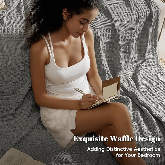 PHF 100% Cotton Waffle Weave Blanket Twin Size, Soft Lightweight Breathable Cozy Summer Blankets for Bed, Luxury Aesthetic Woven Bedding for Home Decor, 66"x90", Dark Grey-Ruum Studio Home
