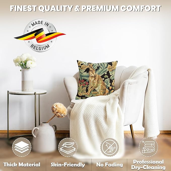 Charlotte Home Furnishings Throw Pillow Covers, Decorative Boho Pillow Covers for Couch, Living Room, Brown Hare Square Cushion Cases 18x18 in, European Cotton Jacquard Woven for Cozy Bedroom Decor-Ruum Studio Home