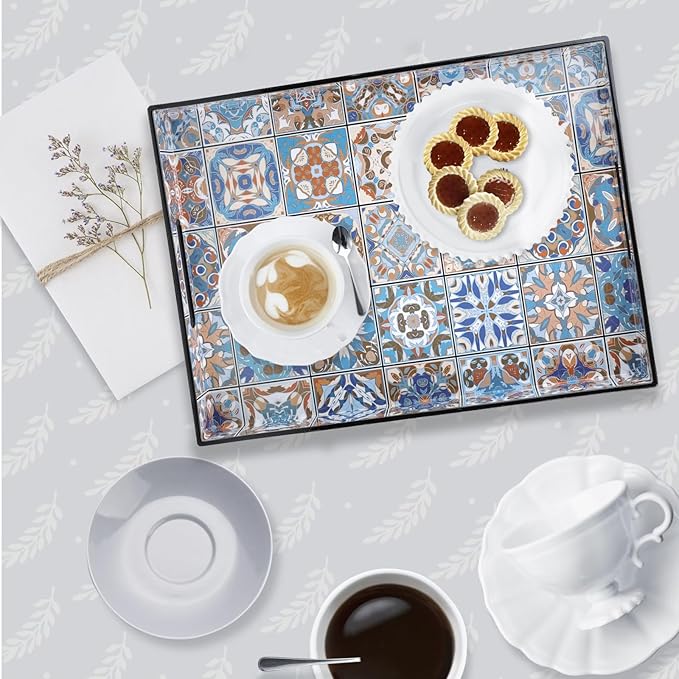Spsyrine Serving Tray with Handles, Plastic Decorative Tray for Coffee Table, Living Room, Home Decor,Boho-Ruum Studio Home