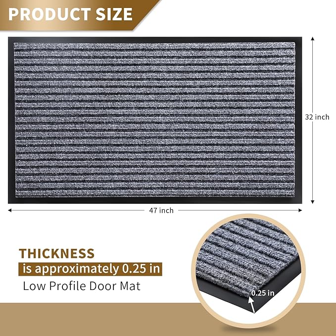 Yimobra Front Door Mat Outdoor Indoor Entrance, 100% Waterproof All-Season All Weather Doormat, Welcome Matt Outside Entry, Non Slip, Low Profile, Heavy Duty Patio Porch Floor Mats,47 x 32,Gray White-Ruum Studio Home