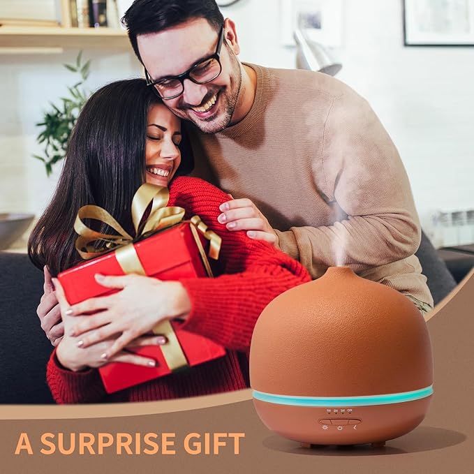 Wanlola Stone Diffusers for Essential Oils Large Room,500ml Handmade Ceramic Diffuser with 4 Timer & 10 Ambient Light Settings for Home Office (Terracotta)-Ruum Studio Home