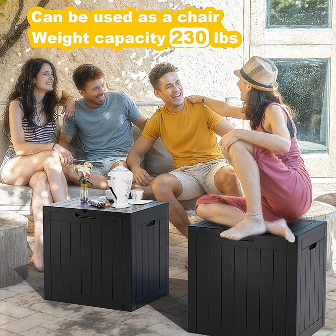 Vixzen 30 Gallon Resin Deck Box, Lockable Outdoor Storage Box for Patio Cushions Storage Furniture,Garden Tools, Pool Supplies, Weatherproof and UV Resistant- Black-Ruum Studio Home