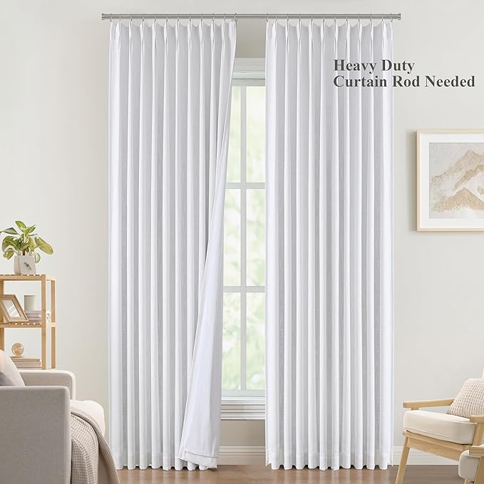Vision Home White Pinch Pleated Full Blackout Curtains 60 inch Wide Thermal Insulated Window Panels 112 inch for Bedroom Living Room Darkening Pinch Pleat Drapes with Hooks Back Tab 60" Wx112 Lx1-Ruum Studio Home