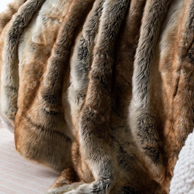 BATTILO HOME Large Brown Faux Fur Throw Blanket for Bed, Fall Fur Blanket and Throws, 60 x 80 Inches Super Soft Fuzzy Thick Warm Blankets for Couch, Reversible to Plush Velvet-Ruum Studio Home