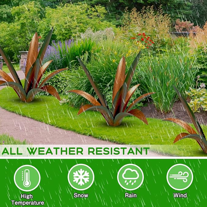 DIY Metal Agave Plant Art Yard Tequila Art Sculpture, Tequila Rustic Garden Sculpture Statue Outdoor Decor,Agave Metal Plants for Yard, Garden Lawn Ornaments (9 Leaves -Green)-Ruum Studio Home
