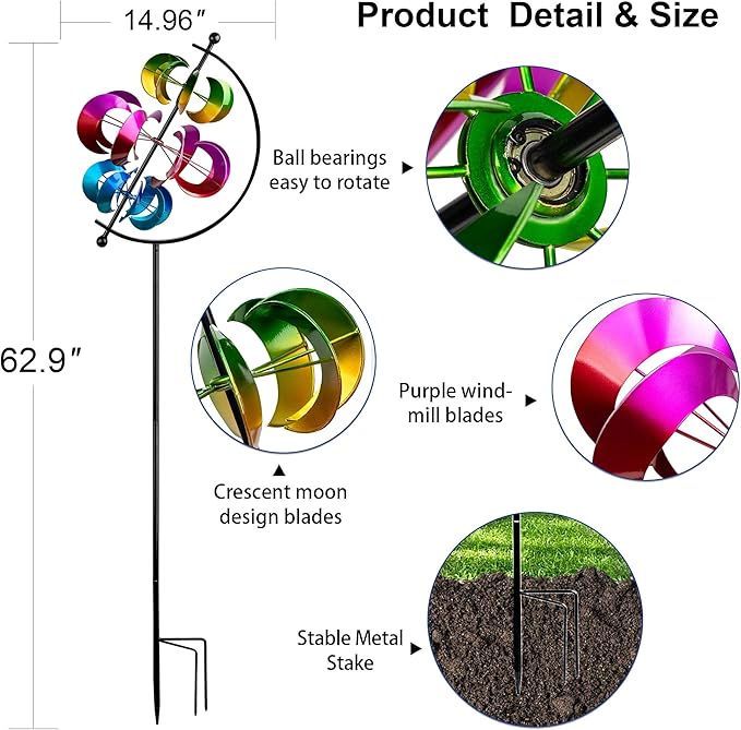 62.9" Large Wind Spinner Outdoor Decor, Garden Art with Metal Stake, Resistant for Yard, Patio and Lawn-Ruum Studio Home