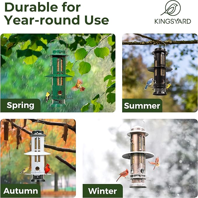 Kingsyard Squirrel Proof Bird Feeder with Removable Base, All Metal, Tube Bird Feeders for Outdoors Hanging, Easy to Clean & Refill, Black-Ruum Studio Home